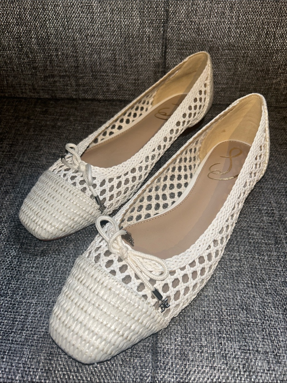 Sam Edelman MAY - Cream Woven Ballet Flats with Bow Accent - Picture 2 of 7